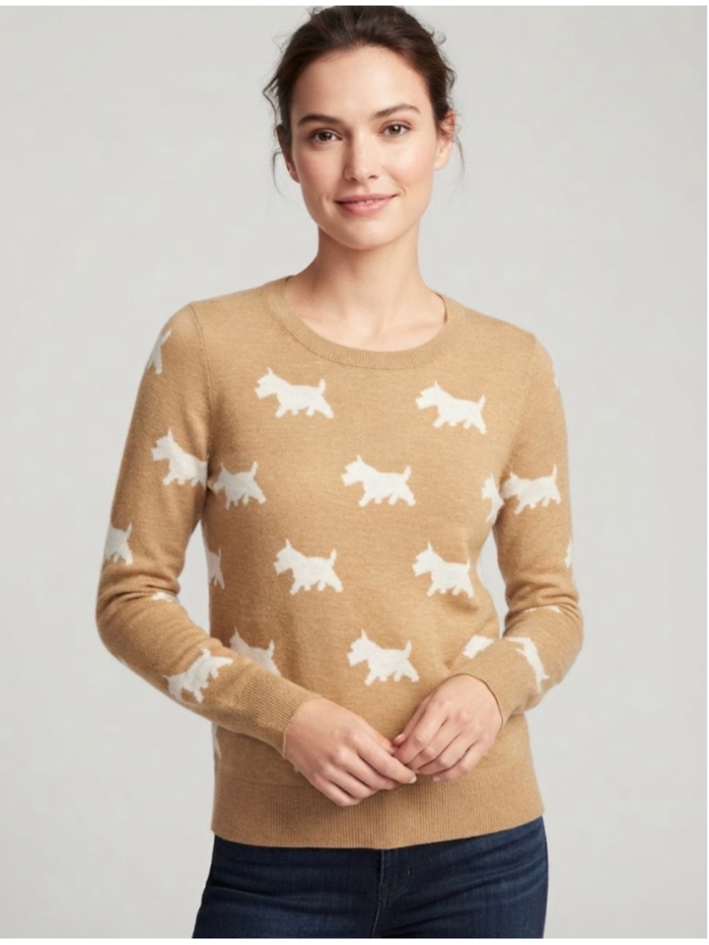LOFT Size XS Tan & White Terrier Dog Sweater